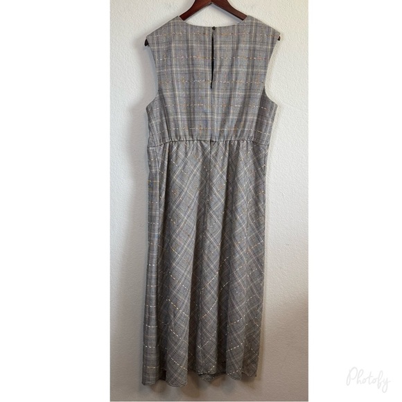 Anthropologie Maeve Reese Plaid Midi Black Dress Sleeveless Academia Size 14 - Picture 9 of 16